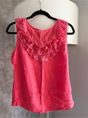 Jazmin Chebar Vintage - Sleeveless Ruffled Pink Women’s Blouse